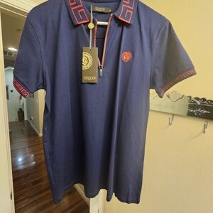 Ganni Polo Shirt Blue and Red Stylish Design